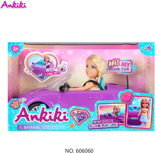 Muñeca Ankiki con descapotable morado y accesorios