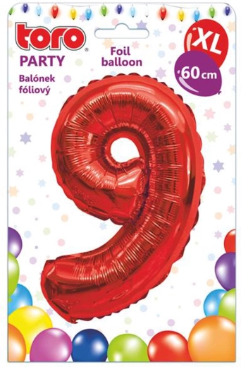 Globo de foil TORO XL número 9, 60 cm, rojo