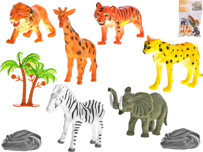Set de animales de safari de 10 cm, 6 uds. con accesorios en bolsa