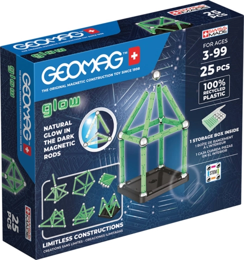 Geomag Glow set de construcción magnético luminiscente de plástico reciclado, 25 piezas