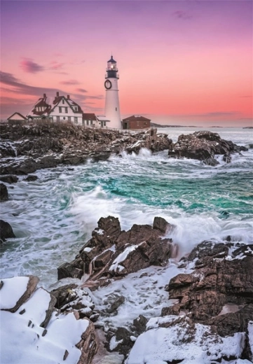 Faro Portland Head en un ambiente invernal