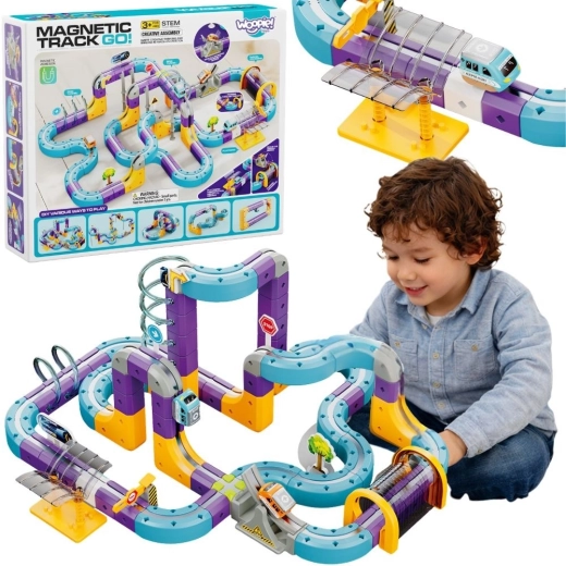 Set de construcción magnético de vías de tren WOOPIE, 126 piezas