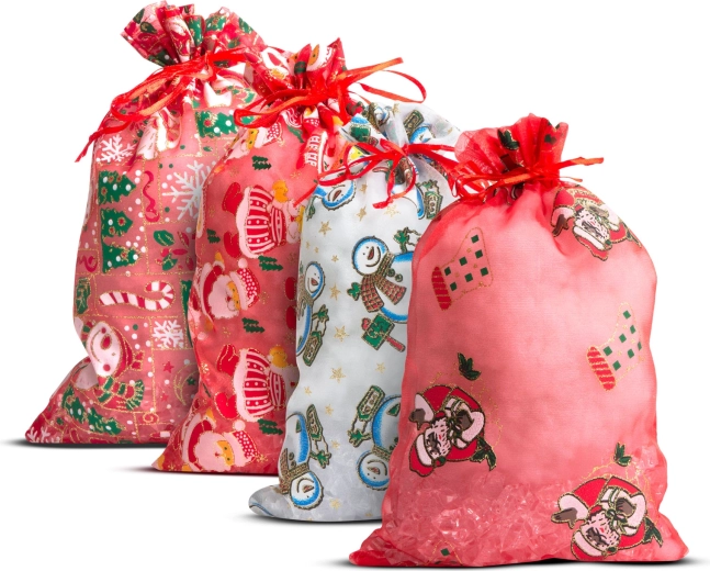 Bolsa de organza para regalos con motivo navideño 20 × 30 cm - 1 unidad
