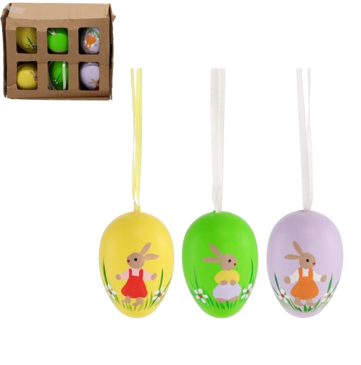 Huevos de Pascua colgantes con conejito, set de 6 uds.