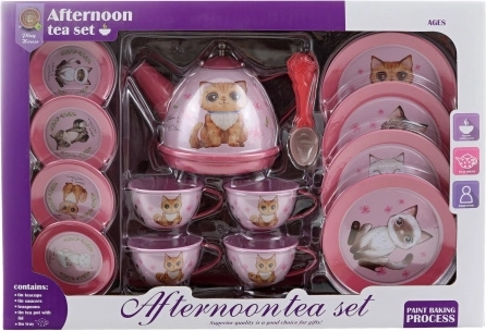 Set de té con gatitos de lata