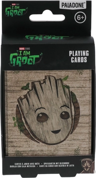 Cartas de juego Groot en caja metálica