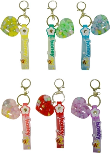 Llavero con corazón de cuentas y colgante con la inscripción Honey