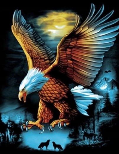 Pintura con diamantes Águila a la luz de la luna llena 30 × 40 cm