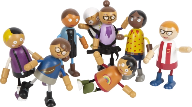 Muñecos de madera flexibles – familia con bebé, 8 uds.