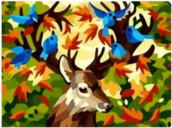 NORIMPEX Pintura por números Ciervo con pájaros 40 x 50 cm