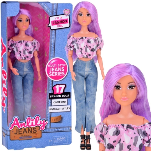 Muñeca Anlily con cabello largo pastel en vaqueros