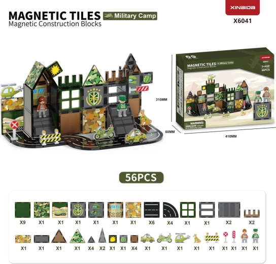 Juego de construcción magnético de base militar, 56 piezas