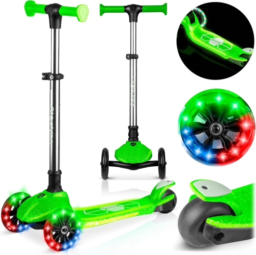 Patinete infantil de equilibrio de tres ruedas con ruedas iluminadas RICOKIDS Jelly – verde