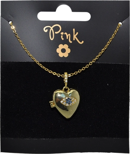 Collar chapado en oro con corazón abatible y ojo de la suerte
