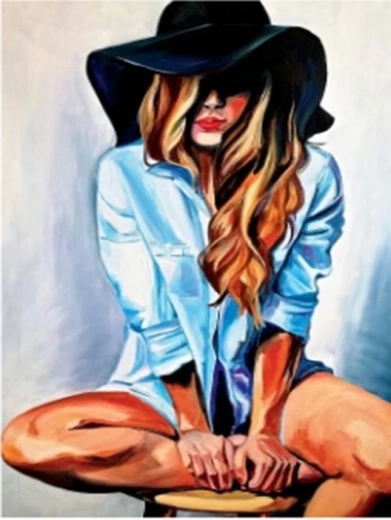 Norimpex pintura de diamantes mujer con sombrero y camisa 30 × 40 cm