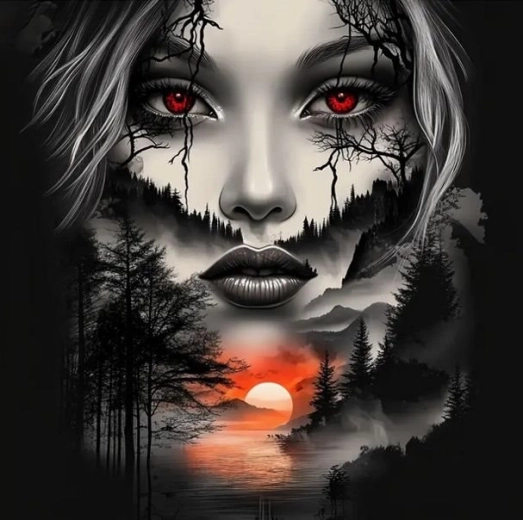 Pintura de diamantes Rostro en paisaje montañoso 30 × 40 cm