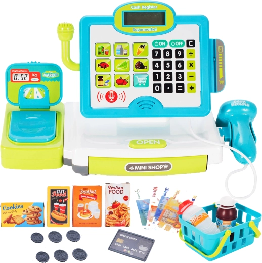 Caja registradora infantil con panel táctil y escáner