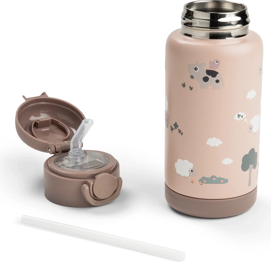 Done by Deer botella termo con pajita Tiny farm rosa 340 ml