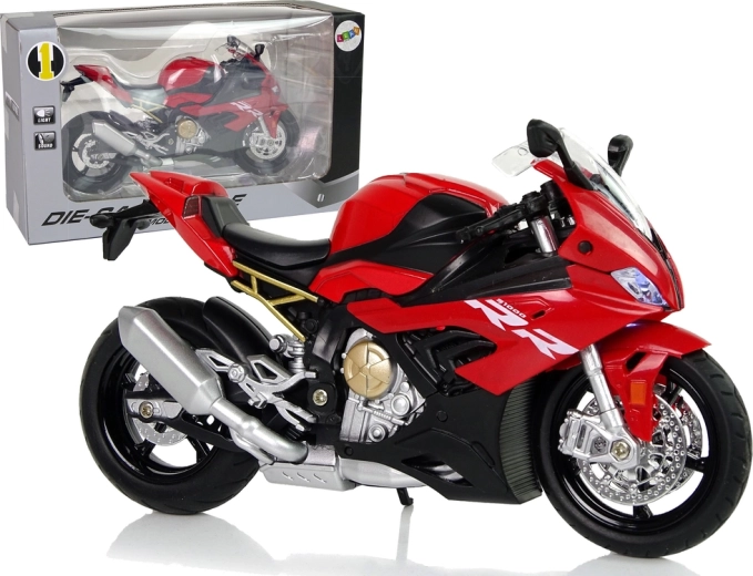 Modelo metálico de motocicleta BMW S1000RR rojo con luces y sonidos
