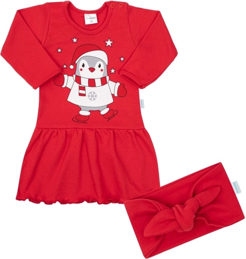 Vestido infantil de algodón con diadema NEW BABY Winter Penguin, talla 74 (6–9 meses)