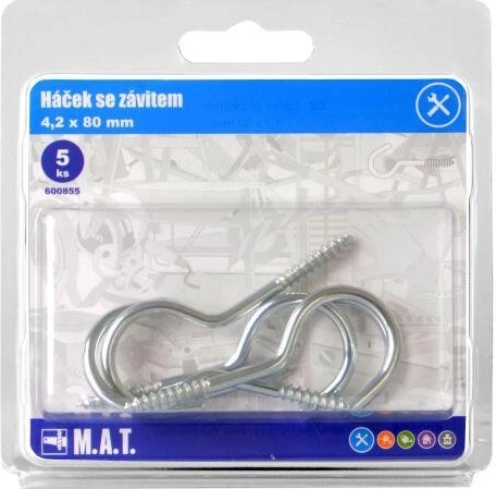 Gancho con rosca 80 × 4,2 mm, galvanizado, 5 uds.