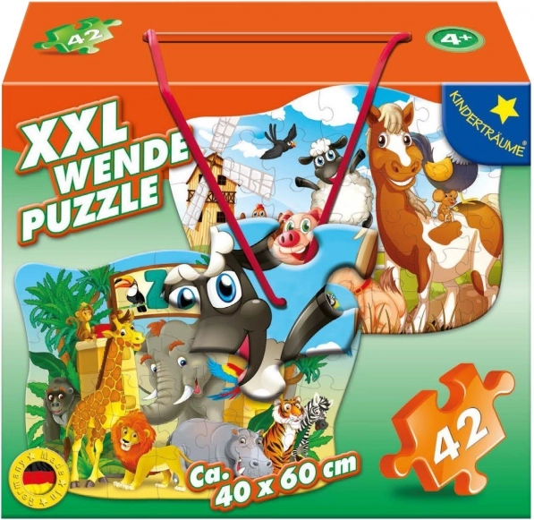 M.I.C. puzzle de doble cara de animalitos de la granja y del zoo, 42 piezas