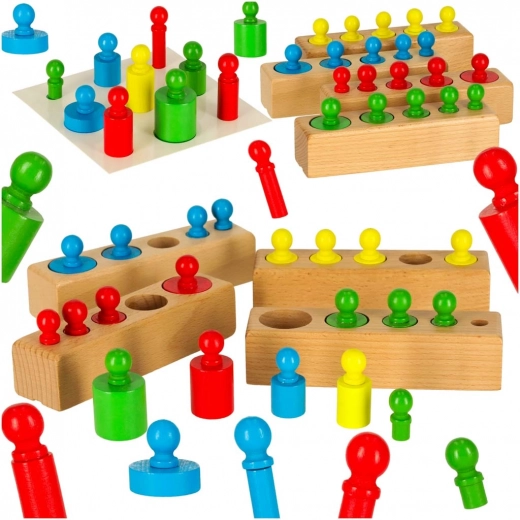 Rompecabezas Montessori de madera: cilindros de colores y pesas