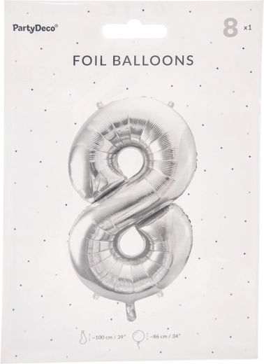 Globo de foil número 8 plateado 86 cm