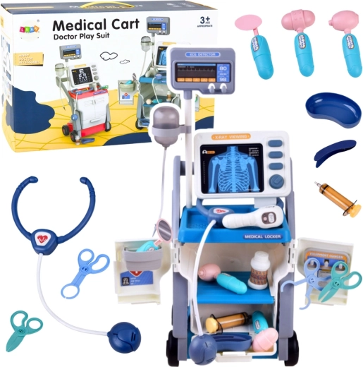 Carrito médico infantil con panel de rayos X y ECG, luces y 16 piezas