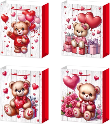Bolsa de regalo tamaño L con osito y corazones
