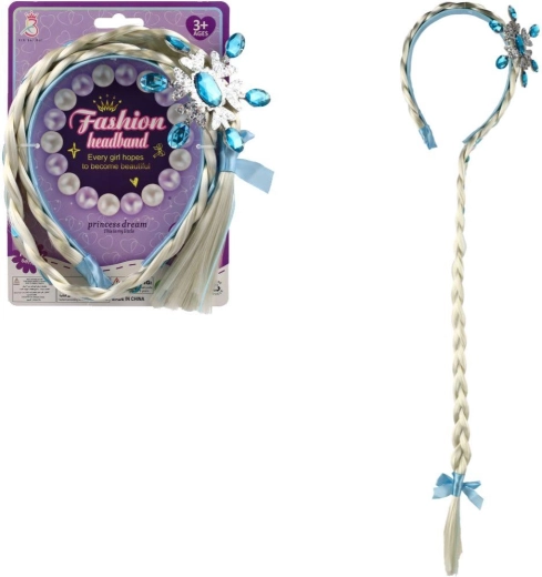 Set de belleza de carnaval – diadema con trenza larga rubia y copo de nieve azul