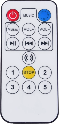 Control remoto, música y temporizador