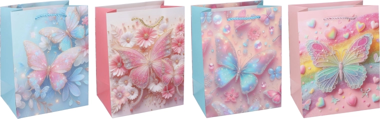 Bolsa de papel para regalo M 26 × 32 × 10 cm – mariposa, infantil
