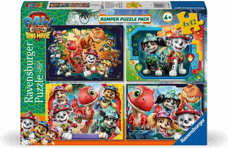 Ravensburger La Patrulla Canina: película de dinosaurios, puzzle de 4 x 42 piezas