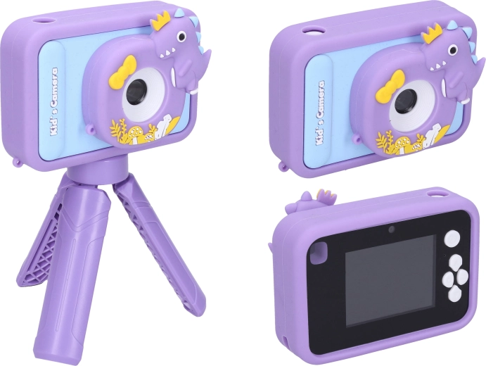 Cámara digital infantil con funda de silicona de dinosaurio y trípode, 48 Mpx, vídeo Full HD