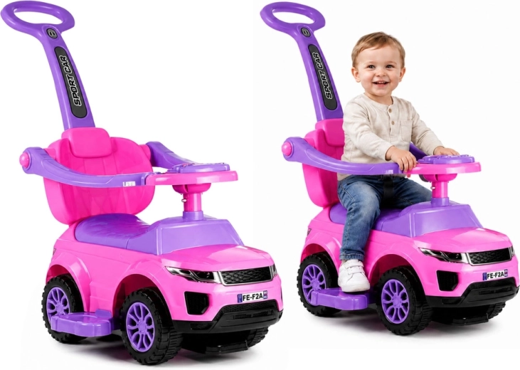 Vehículo correpasillos infantil con barra de empuje Sport car – Rosa