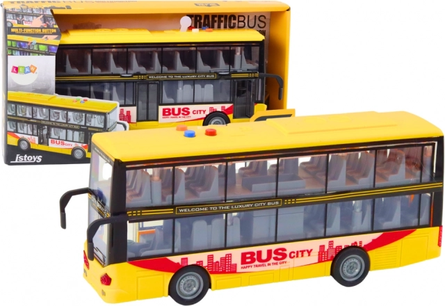 Autobús de dos pisos 1:16 con luces, sonidos y mecanismo de inercia – amarillo