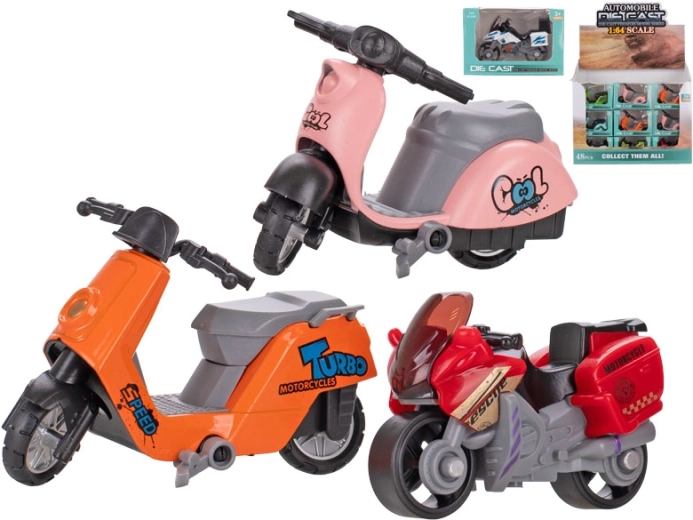 Motocicleta metálica 1:64 con rueda libre, 7 cm
