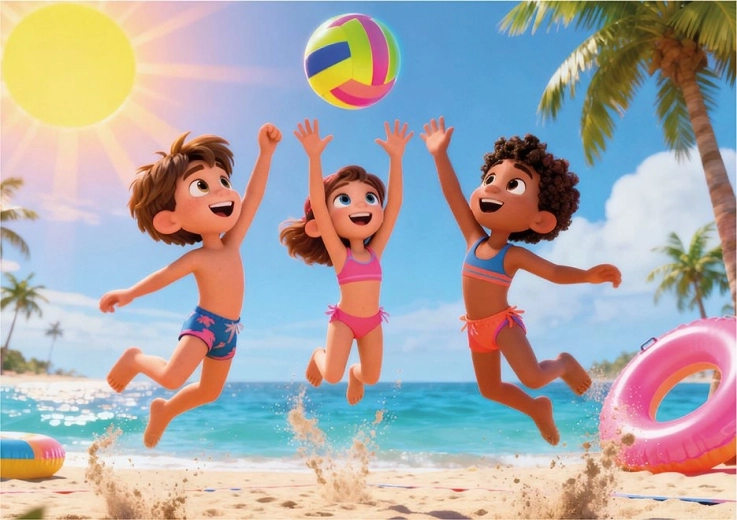 Las alegres ilustraciones de playa motivan al juego