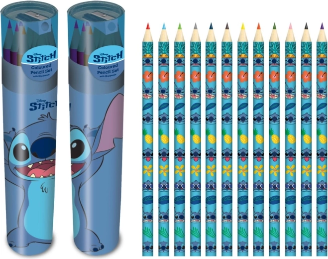 Lilo & Stitch set de lápices de colores en tubo con sacapuntas (12 colores)