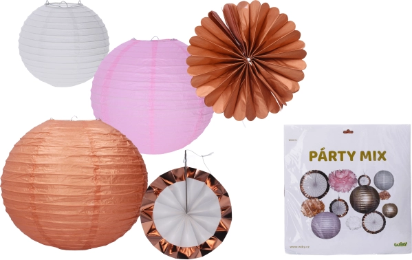 Mezcla de decoración de papel para fiesta: farolillos, pompones y adornos colgantes (set de 12 uds.)