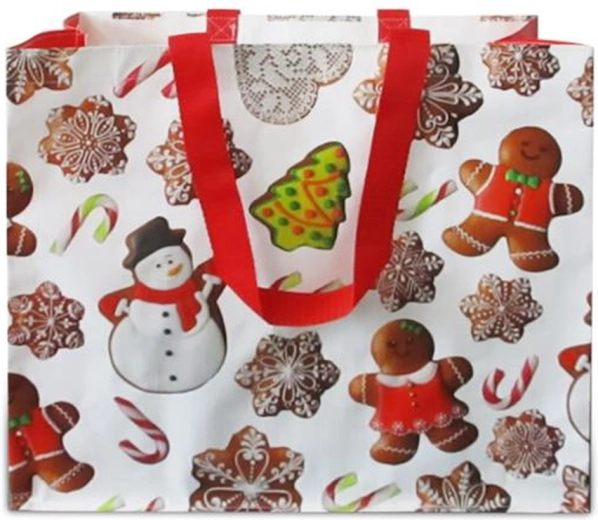 Bolsa de la compra navideña con motivo de pan de jengibre 43 × 37 × 21,5 cm
