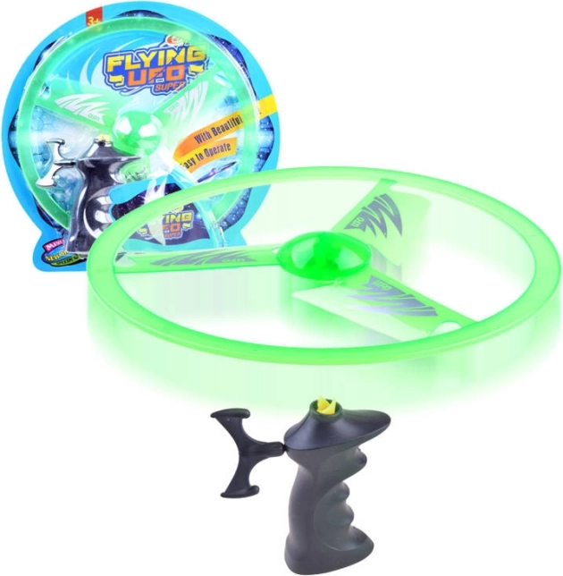 Disco volador con lanzador de cuerda y efectos de luz – Verde