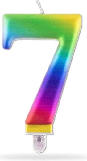 Vela número 7 arcoíris para tarta, 7,5 cm