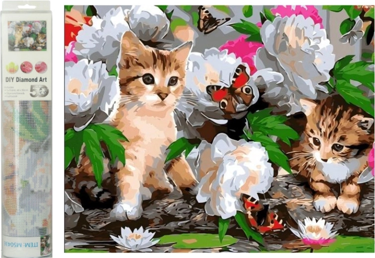 Mosaico de diamantes: gatitos entre flores