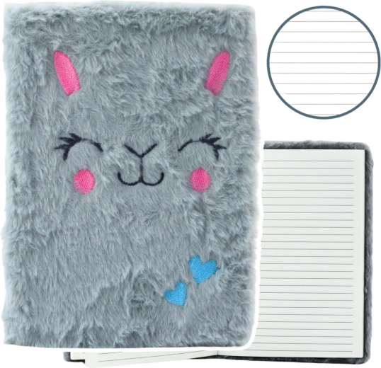 Cuaderno de felpa rayado con conejito gris A5
