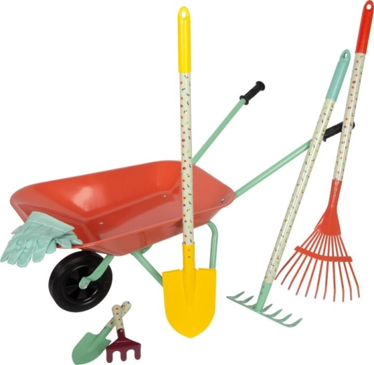Gran set de herramientas de jardinería infantiles con carretilla