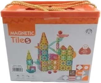 Set de construcción magnético de pista de canicas con castillo, 139 piezas