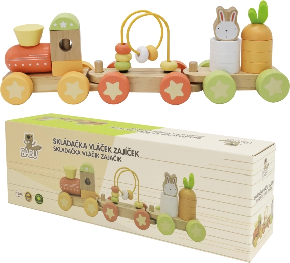 Tren de madera apilable BABU con conejito – de dos vagones