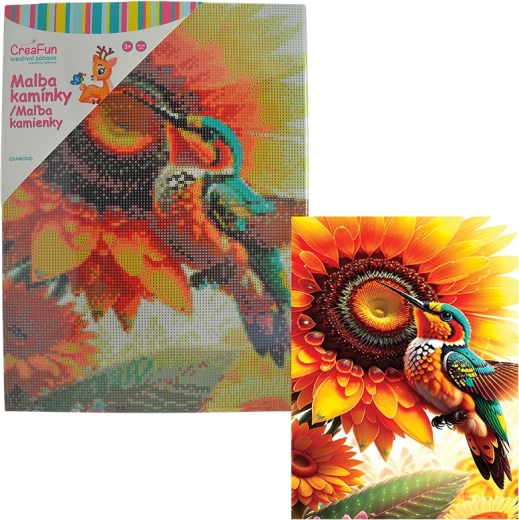 Pintura de diamantes – flor y colibrí 30 × 40 cm
